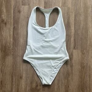 Aerie White Racerback One Piece Swimsuit XL | Cheeky Fit Minimal Cut